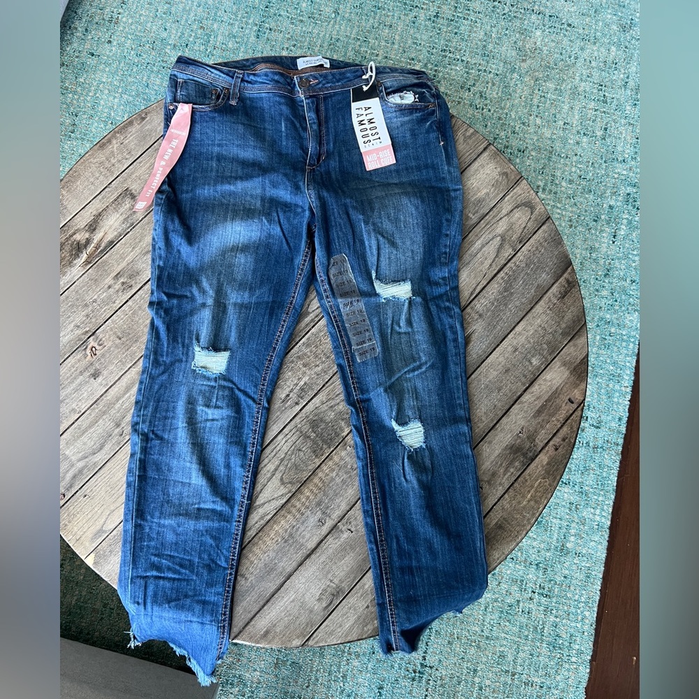 Almost famous denim destroyed jeans size 19 juniors plus raw edge pants